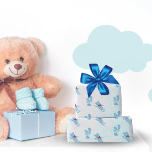 Papier Cadeau Aquarelle Ours Teddy Avec Ballons