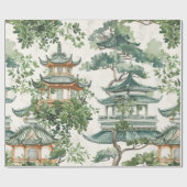 Papier Cadeau Aquarelle Pagode asiatique dans paysage verdoyant (Plat)