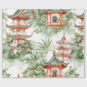 Papier Cadeau Aquarelle Pagode asiatique dans paysage verdoyant  (Plat)