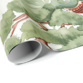 Papier Cadeau Aquarelle Pagode asiatique dans paysage verdoyant  (Coin rond)