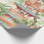 Papier Cadeau Aquarelle Pagode asiatique dans paysage verdoyant  (Coin)