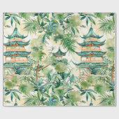 Papier Cadeau Aquarelle Pagode asiatique dans paysage verdoyant  (Plat)