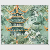 Papier Cadeau Aquarelle Pagode asiatique dans paysage verdoyant  (Plat)