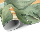 Papier Cadeau Aquarelle Pagode asiatique dans paysage verdoyant  (Coin rond)