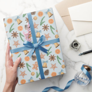 Papier Cadeau Aquarelle pain d'épices et cloches Noël