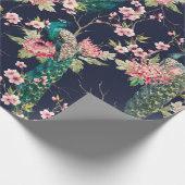 Papier Cadeau aquarelle paon motif sur une cerise d'arbre, fleur (Coin)