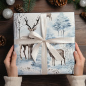 Papier Cadeau Aquarelle Pastel Deer Sage Vert hiver