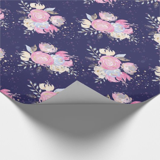 Papier Cadeau Aquarelle Pastel Fleurs avec Parties scintillant (Coin)