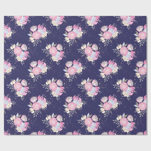 Papier Cadeau Aquarelle Pastel Fleurs avec Parties scintillant (Plat)