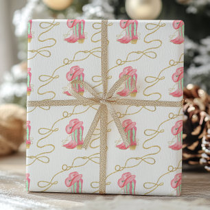 Papier Cadeau Aquarelle Pays Noël Cowboy Botte