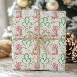 Papier Cadeau Aquarelle Pays Noël Cowboy Botte