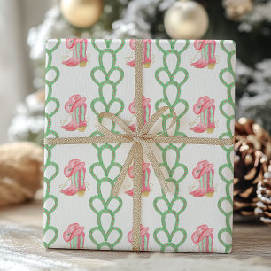 Papier Cadeau Aquarelle Pays Noël Cowboy Botte