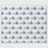 Papier Cadeau Aquarelle paysage de la forêt de Noël (Plat)