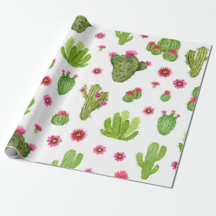 Papier Cadeau Aquarelle peinte à la main cactus sans couture mot