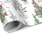 Papier Cadeau Aquarelle Peinte Sparse Noël Arbres (Coin rond)