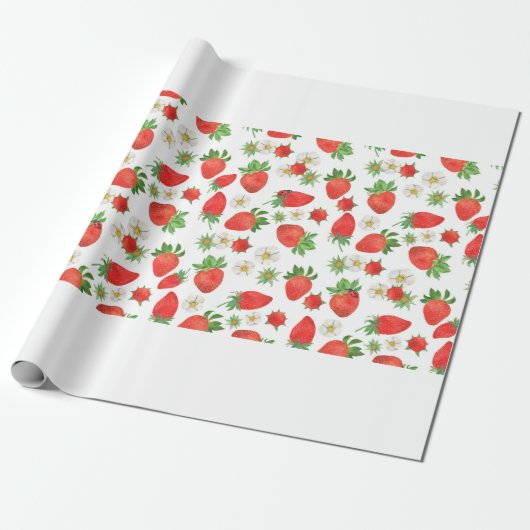 Papier Cadeau Aquarelle Peinture motif transparent de strawberri (Déroulé)