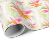 Papier Cadeau Aquarelle Peinture péruvienne Lily Alstroemeria mo (Coin rond)