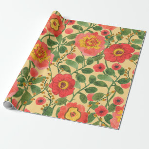 Papier Cadeau Aquarelle peinture rétro floral continu motif