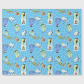 Papier Cadeau Aquarelle Penguins d'hiver avec Snowflakes Snowboa (Plat)