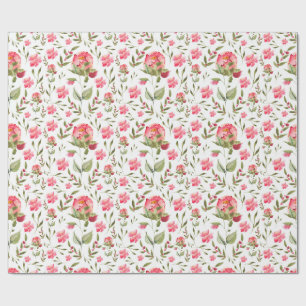 Papier Cadeau Aquarelle Peony Floral - Rose & Vert