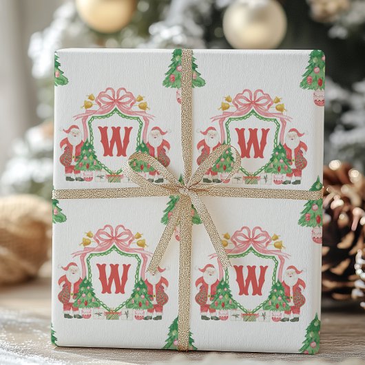 Papier Cadeau Aquarelle Père Noël Monogram Crest Noël