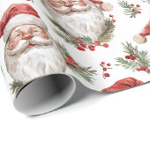 Papier Cadeau Aquarelle Père Noël Noël Pays Cottage (Coin rond)