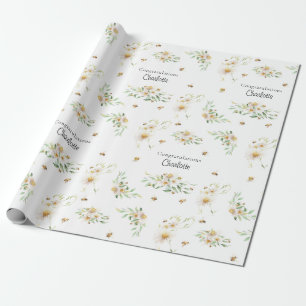 Papier Cadeau Aquarelle personnalisée Abeille à miel florale