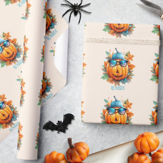Papier Cadeau Aquarelle personnalisée Citrouille mignon Orange H