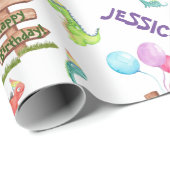 Papier Cadeau Aquarelle personnalisée Dinosaure Anniversaire (Coin rond)
