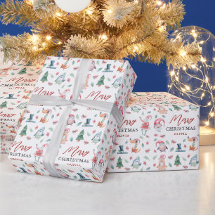 Papier Cadeau Aquarelle personnalisée mignonne Joyeux Noël