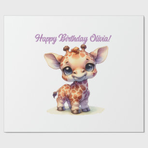 Papier Cadeau Aquarelle petite girafe