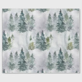 Papier Cadeau Aquarelle Pin rustique Arbres Forêt Neige hiver (Plat)