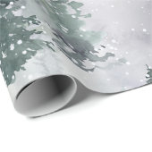 Papier Cadeau Aquarelle Pin rustique Arbres Forêt Neige hiver (Coin rond)