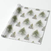 Papier Cadeau Aquarelle Pine Arbre Sage Vert Noël (Déroulé)