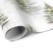 Papier Cadeau Aquarelle Pine Arbre Sage Vert Noël (Coin rond)