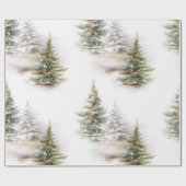 Papier Cadeau Aquarelle Pine Arbre Sage Vert Noël (Plat)