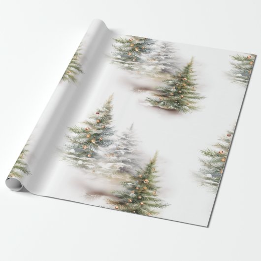 Papier Cadeau Aquarelle Pine Arbre Sage Vert Noël (Déroulé)