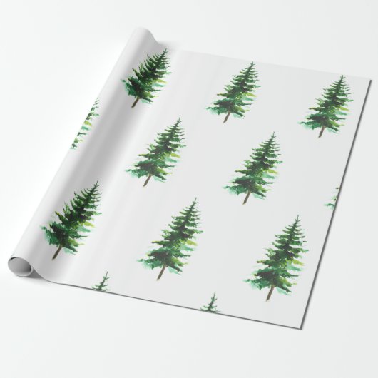 Papier Cadeau Aquarelle Pine Arbres Vacances d'hiver (Déroulé)