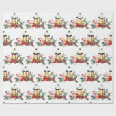 Papier Cadeau Aquarelle Pine Cônes Orange Lanterne de Noël (Plat)