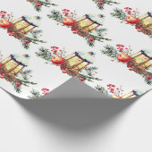 Papier Cadeau Aquarelle Pine Cônes Orange Lanterne de Noël (Coin)