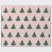 Papier Cadeau Aquarelle Pine Tree Rose Noël (Plat)