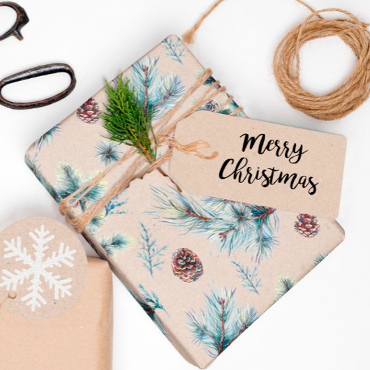 Papier Cadeau Aquarelle Pinecone Sprigs Kraft Noël