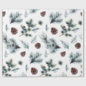 Papier Cadeau Aquarelle Pinecone Sprigs Noël (Plat)