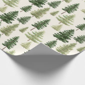 Papier Cadeau Aquarelle pins à feuillage persistant pour Noël (Coin)