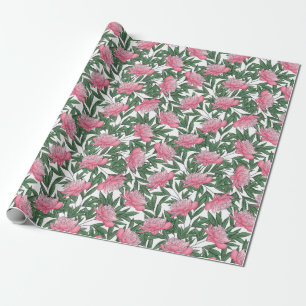 Papier Cadeau Aquarelle pivoines Motif Floral Pink Blanc