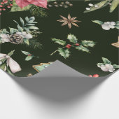 Papier Cadeau Aquarelle Poinsetta Motif de Noël (Coin)