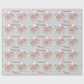 Papier Cadeau Aquarelle Poinsettia & Bougie Ajouter le nom Noël (Plat)