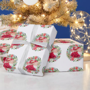 Papier Cadeau Aquarelle Poinsettia photo de la couronne de Noël
