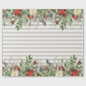 Papier Cadeau Aquarelle Poinsettia Pine Cascade rayée (Plat)