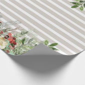 Papier Cadeau Aquarelle Poinsettia Pine Cascade rayée (Coin)